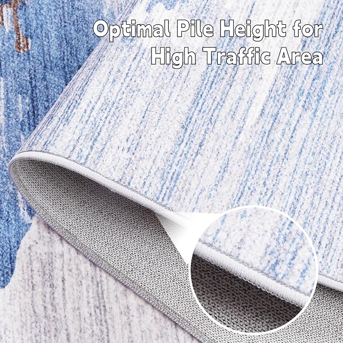 Ompaa Living Room Rug 5x7 Dark Blue Area Rug Machine Washable Boho Rug Non Slip - Image 6