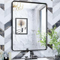Suidia Bathroom Mirror, 30" x 22" Wall Mirror Metal Framed, Bathroom Vanity Mirror for Living Room Bedroom Bathroom Entryway, Black, Rounded Corner Style