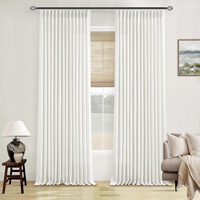 Beige White 120 Inch Curtains High Ceiling Tall Curtains 2 Panels | Pinch by Twodrapes