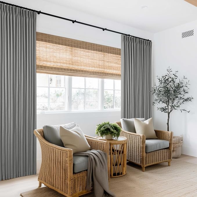 Grey 100% Blackout Pinch Pleat Linen Curtains 108 Inches Long - Image 9