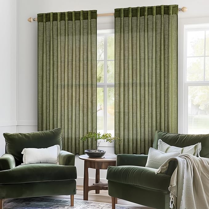 MIULEE Light Olive Green Linen Curtains 52x54 Inch 2 Panels - Image 2