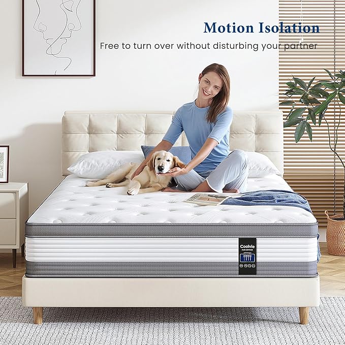Coolvie King Mattress 12 Inch Hybrid Mattresses King Size Bed Mattress in A Box Mattresses Individual Pocket Springs with Memory Foam Layer Provide Motion Isolation & Cool Sleep