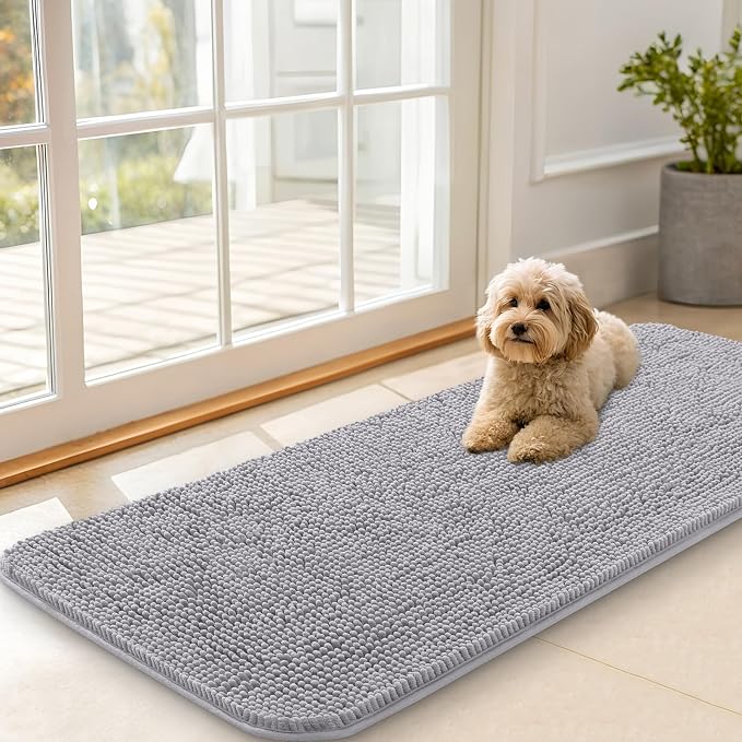 OLANLY Dog Door Mat for Muddy Paws 47x20, Super Absorbent Chenille Mud Mat | by OLANLY