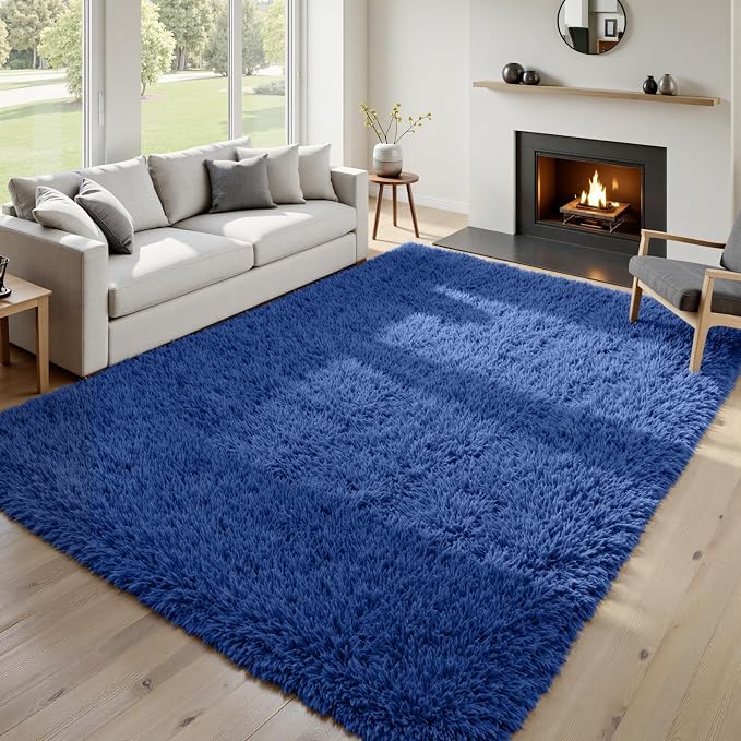 6x9 Fluffy Shag Area Rugs for Living Room Bedroom: Soft Plush Carpet Blue | - Image 4