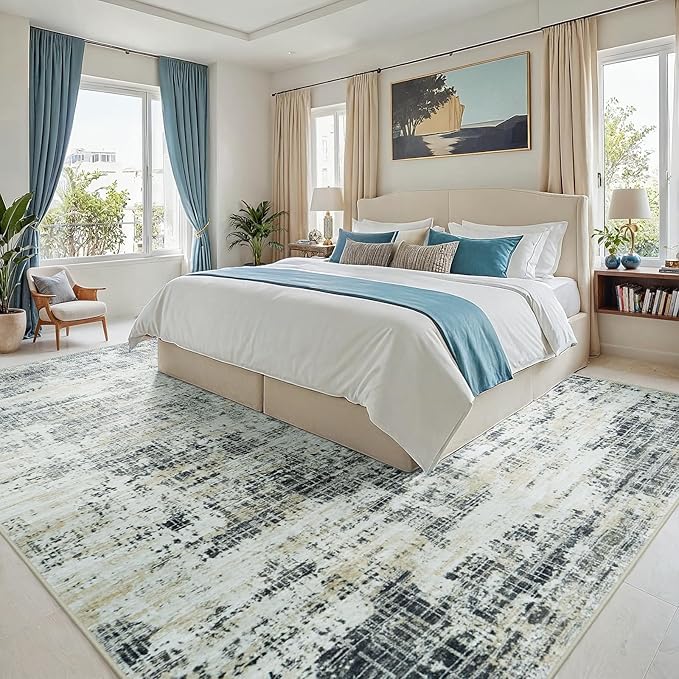 8x10 Washable Area Rug for Living Room Bedroom: Non-Slip Modern Black Gray | - Image 2