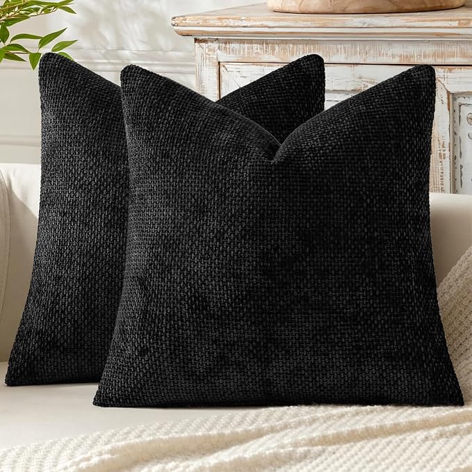 MIULEE Decorative Couch Throw Pillow Covers 18x18 Inch Black 2 Pack | Modern by MIULEE