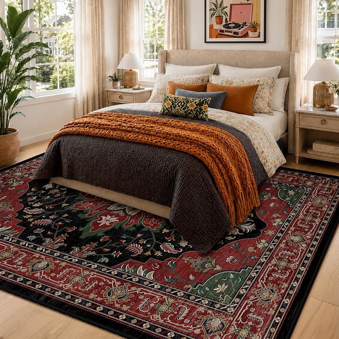 RELEANY Washable Area Rug, Water Repellent, Pet Friendly, Vintage Floral Boho - Image 2