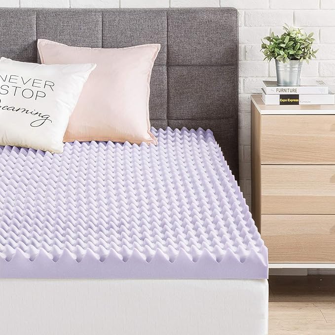 Best Price Mattress 3 Inch Egg Crate Memory Foam Mattress Topper with Soothing Lavender Infusion, CertiPUR-US Certified, Dorm Essentials, Short Queen
