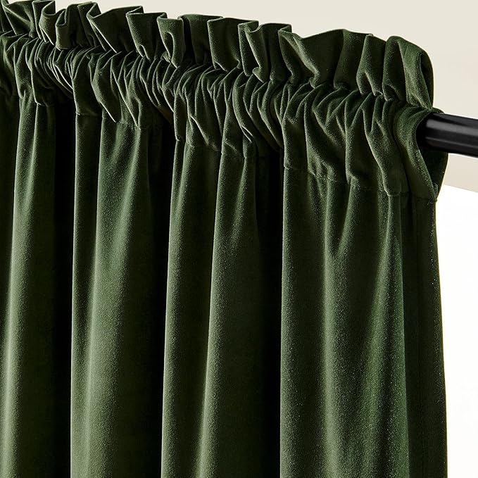 Lazzzy Velvet Blackout Curtains Thermal Insulated Room Window Drapes Super Soft Luxury Curtains for Living Room Bedroom Rod Pocket 2 Panels, Moss, 52" W x 84" L