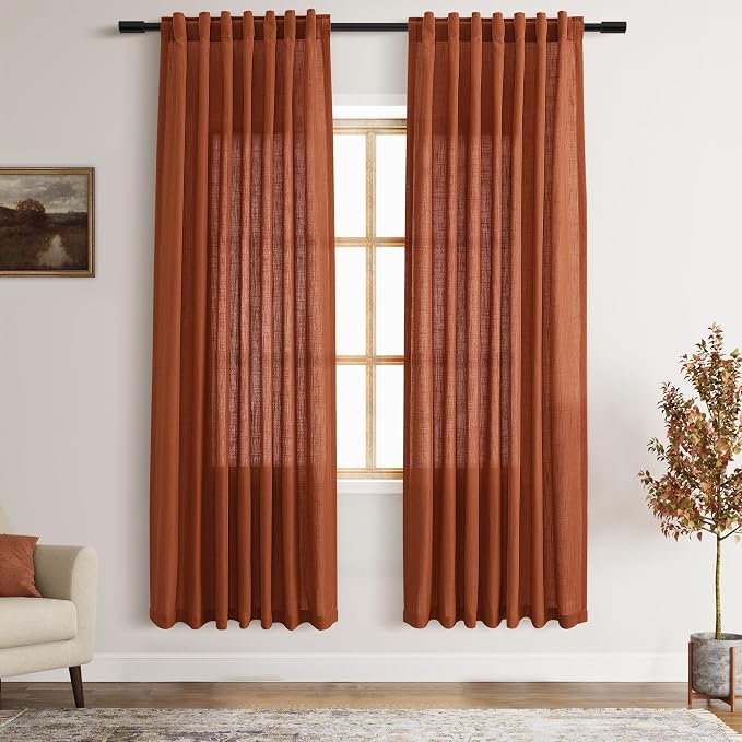 Terracotta Semi Sheer Curtains 72 Inches Long 2 Panels Set by Nanspring