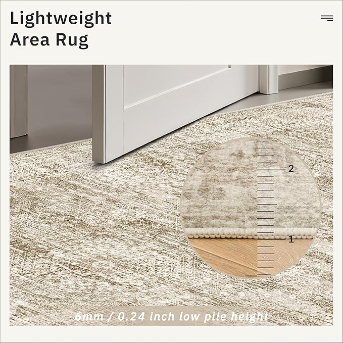 Soalmost 5x5 Brown Round Rug 6ft Circle Living Room Area Rugs Non-Slip | - Image 6
