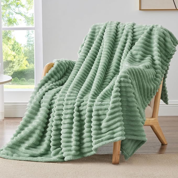 BEDELITE Striped Fleece Throw Blanket, Soft Cozy, Lightweight Warm, by BEDELITE