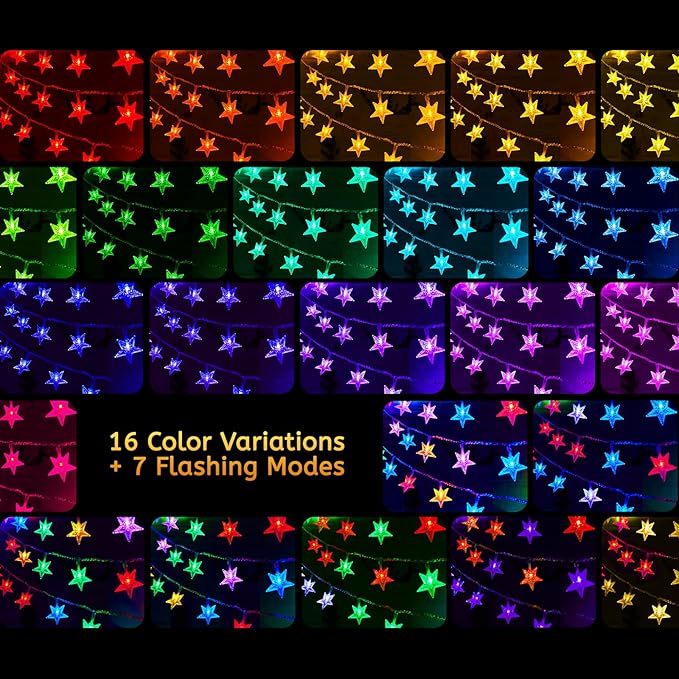 Minetom Star String Lights Battery Operated - 17 ft 50 LED Color Changing Star Fairy Light with Remote and Timer, 16 Single Colors and 7 Modes Starry Lights for Bedroom Dorm Tent Bed Patio Christmas