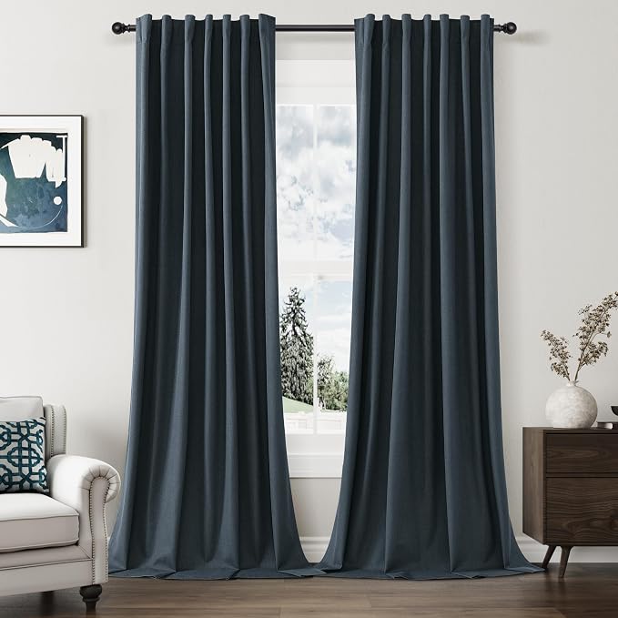100% Blackout Linen Curtains 102 Inch Length 2 Panels Set by Guken