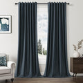 Vintage Blue 100% Blackout Linen Curtains 84 Inch Length 2 Panels Set by Guken