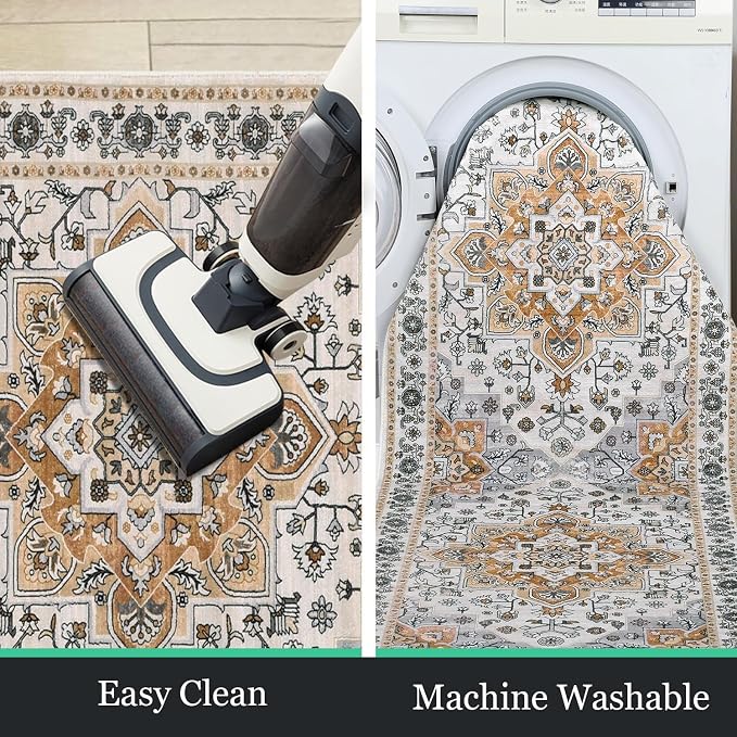 HEBE Hallway Runner Rug 2'x8', Washable Non Slip Kitchen Rug Runner | Soft Boho - Image 6