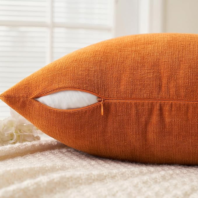 MIULEE Fall Orange Chenille Couch Throw Pillow Covers, 18x18 | Set of 2 - Image 3