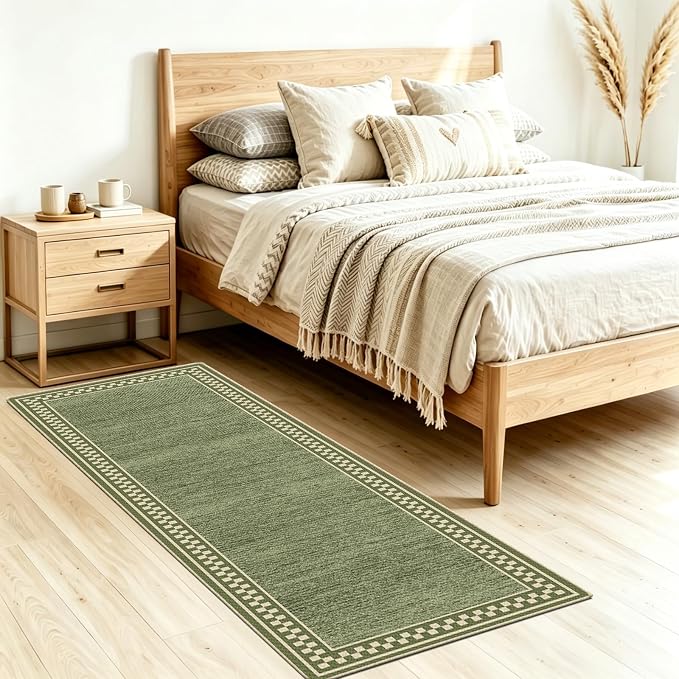 Faux Linen Washable Runner Rug Absorbent Surface 2x6 Moss Green | Non-Slip TPR - Image 9