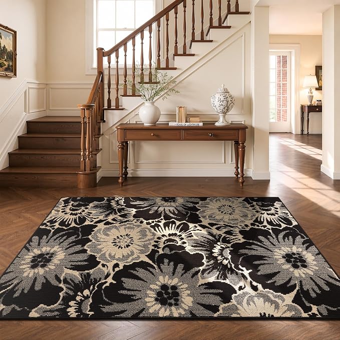 Findosom Washable Area Rug 4x6, Non Slip High-Low Textured Floral Rugs - Image 9
