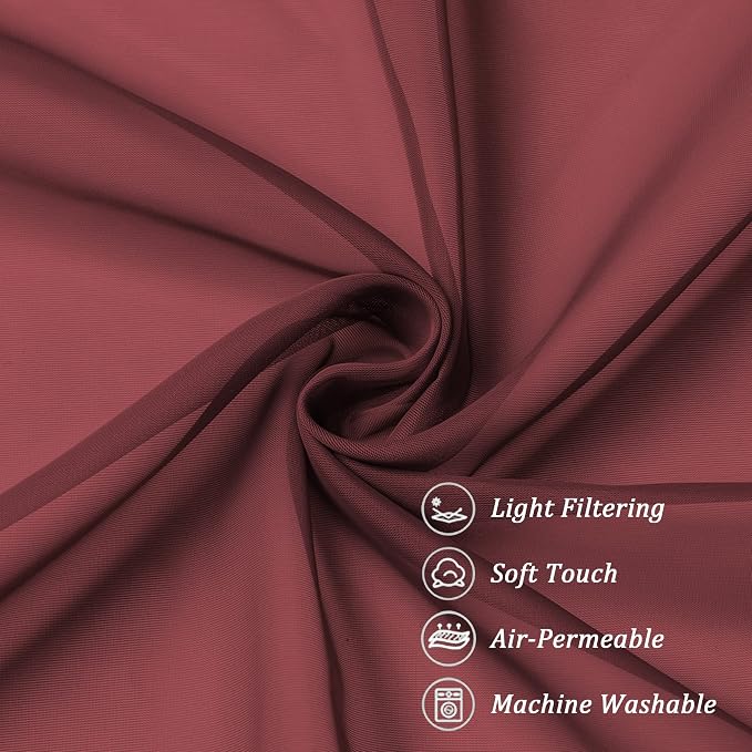 Chyhomenyc Burgundy Sheer Curtains 84 Inches Long 2 Panels | Light Filtering - Image 6
