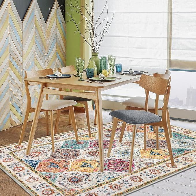 HEBE Area Rug for Entryway 3'x5', Washable Non Slip Boho Bedroom Rug | Soft - Image 6