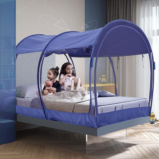 Alvantor Mosquito Net Bed Canopy Bed Tents Dream Tents Privacy Space Full Size Sleeping Tents Indoor Pop Up Portable Frame Breathable Cottage Navy (Mattress Not Included)