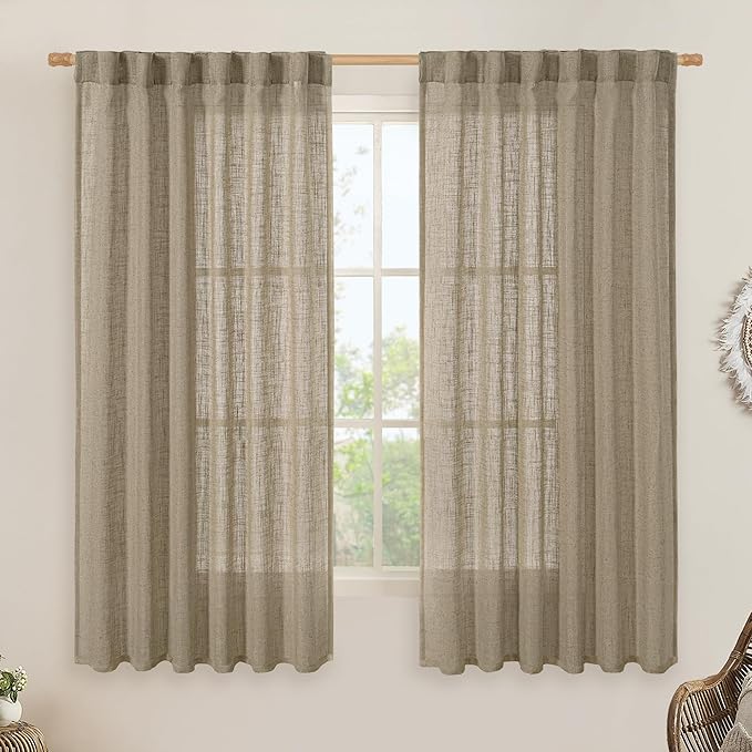 Semi Sheer Linen Curtains 63 Inch by LAMIT