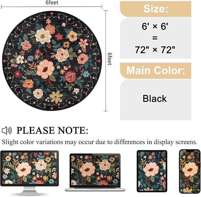 DUKINO 6ft Round Rug, Soft Washable Circle Rug - Image 2
