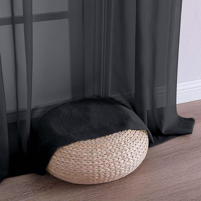 Black Sheer Curtains 120 Inches Long 2 Panels Set, 59 Inch Extra Wide Soft Airy - Image 6