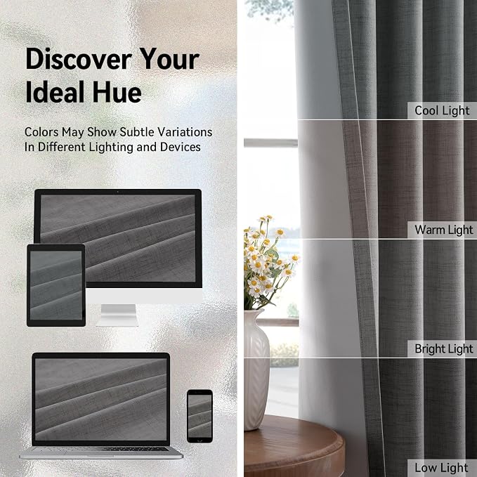 100% Blackout Linen Textured Curtains 72 Inch Long, Dark Gray | 100% Blackout - Image 6
