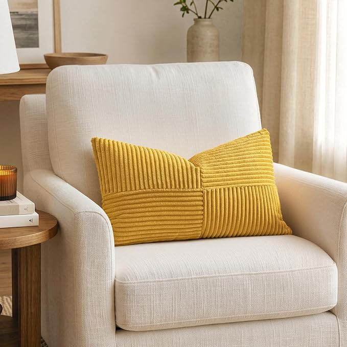 MIULEE Mustard Yellow Decorative Lumbar Throw Pillow Covers 12x20 in 2 Pack | - Image 3