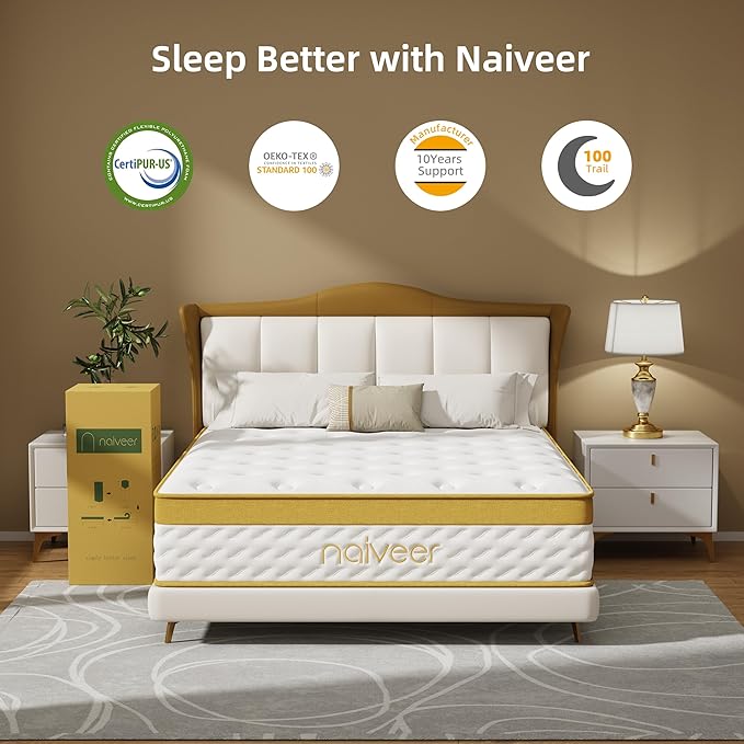 Cooling Gel Memory Foam Hybrid Mattress, 10 Inch Twin Size Mattress in A Box with Pocket Springs for Back Pain & Pressure Relief, Medium Firm Feeling with CertiPUR-US Certified Foam