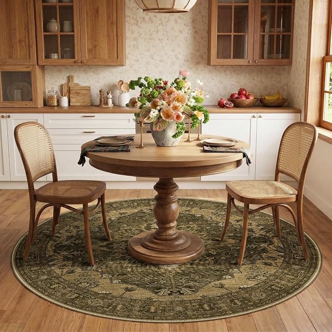 RELEANY Washable Area Rug, Round 6ft, Water Repellent, Pet Friendly, Vintage - Image 2
