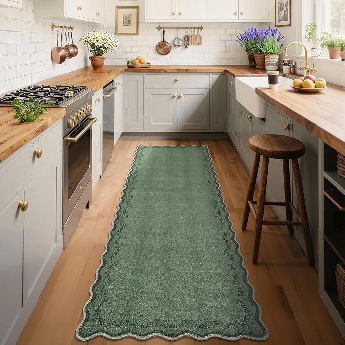 GarveeHome 2x6 Scalloped Washable Runner Rug Non Slip Hallway Kitchen Rug | - Image 4