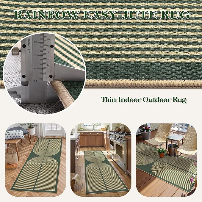 Lahome Enfys Modern Rainbow Easy Jute Entryway Runner Rug, Washable Carpet - Image 4