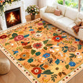 RELEANY Floral Washable 8x10 Area Rugs Yellow/Orange/Red | Flower Carpet Print by RELEANY
