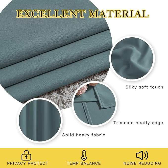 NICETOWN Greyish Blue Room Darkening Curtains 90 inch Length - Grommet Thermal Blackout Window Treatments Sound Proof Room Divider Drapes for Bedroom (2 Panels, W66 x L90)
