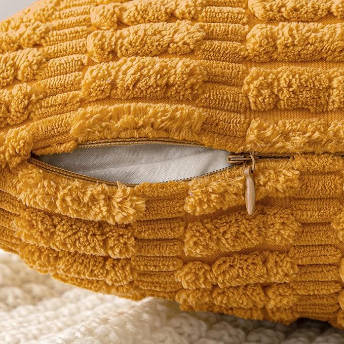 MIULEE Corduroy Decorative Throw Pillow Covers 16x16 Gold Yellow Pack of 2 | - Image 5