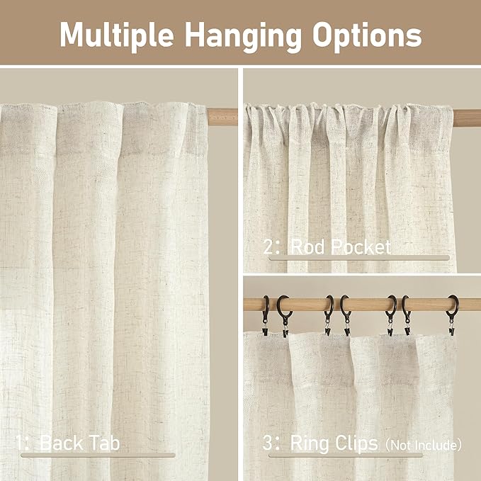 Cream Ivory Linen Curtains 95 Inches Long 2 Panels Set - Image 2