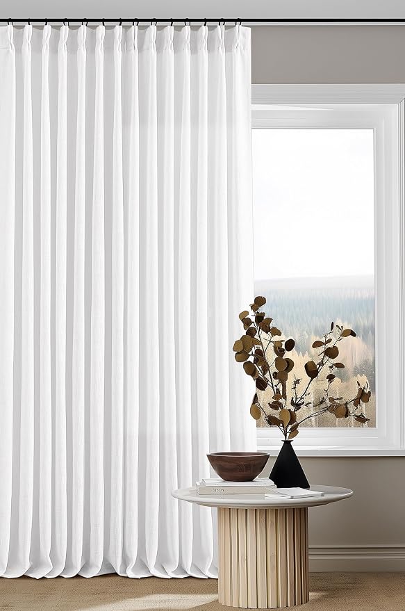 Extra Long Snow White Pinch Pleated 132 Inch Linen Curtains | Memory Training - Image 9