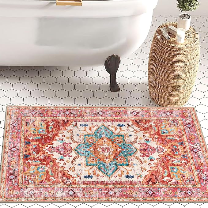 Yamaziot Washable Area Rug, 2x3 Small Boho Vintage Entryway Non-Slip Rug | - Image 7
