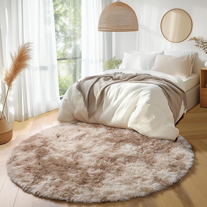 Amdrebio Beige Tan Round Small Area Rug 4Ft - Image 5
