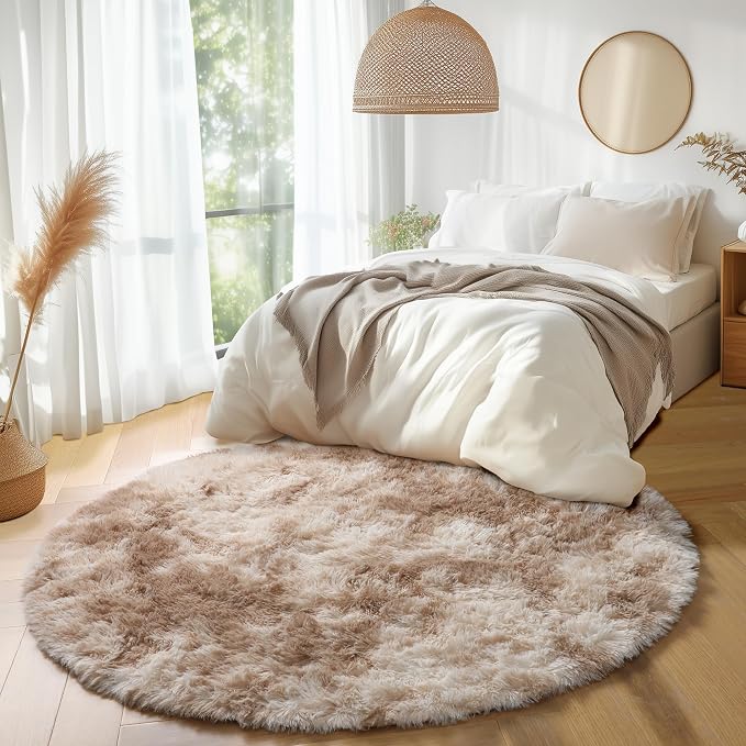 Amdrebio Beige Tan Neutral Round Rug 5Ft - Image 5