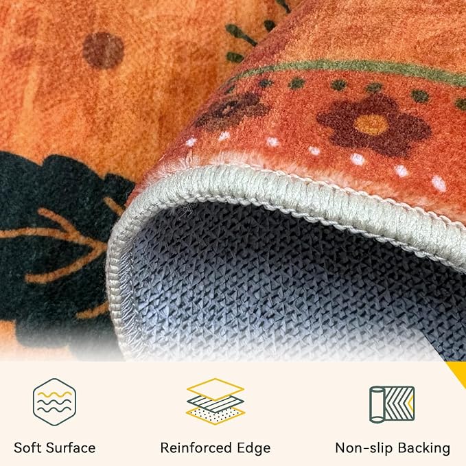 RELEANY Floral Washable 8x10 Area Rugs BurntOrange | Flower Carpet Print Boho - Image 3