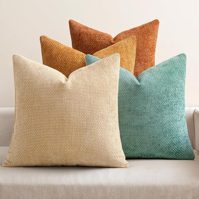 MIULEE Soft Decorative Chenille Fall Pillow Covers Beige Orange Teal 20x20 | by MIULEE