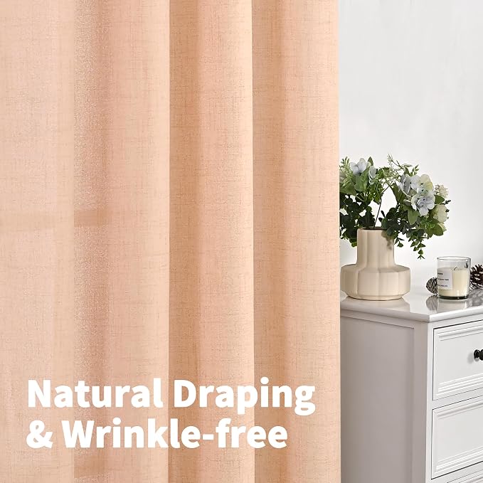 YoungsTex Peach Linen Curtains 40 Inches Long, Short Drapes - Image 7