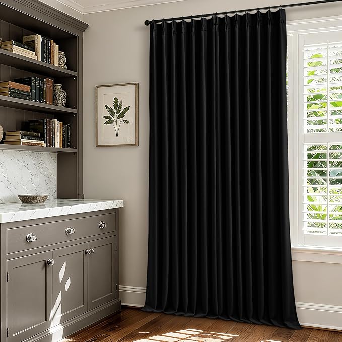 Black 105 Inch Pinch Pleated 100% Blackout Curtains - Image 9
