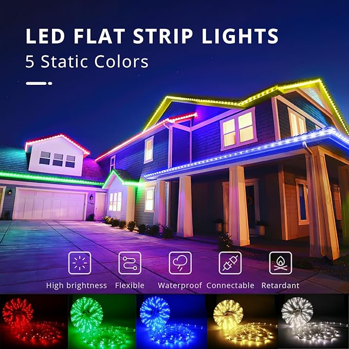 LED Rope Lights, 33Feet Red Flat Flexible Strip Light, Plug in Novelty Lighting, Connectable and Waterproof for Home Christmas Holiday Garden Patio Party Decoration