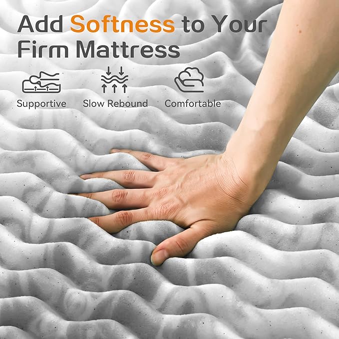SINWEEK Mattress Topper Memory Foam Mattress Topper 1.5 Inch Queen Soft Mattress Pad for Pressure Relief, 5-Zone Design, CertiPUR-US Certified, Gray