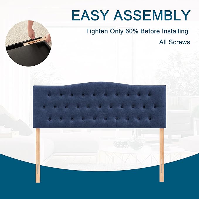 Tufted Upholstered Headboard Full Size, Sturdy and Durable Solid Wood Full XL headboard, Fabric Headboard Adjustable Height from 37” to 51”, Modern Button Diamond Design Head Board, Blue